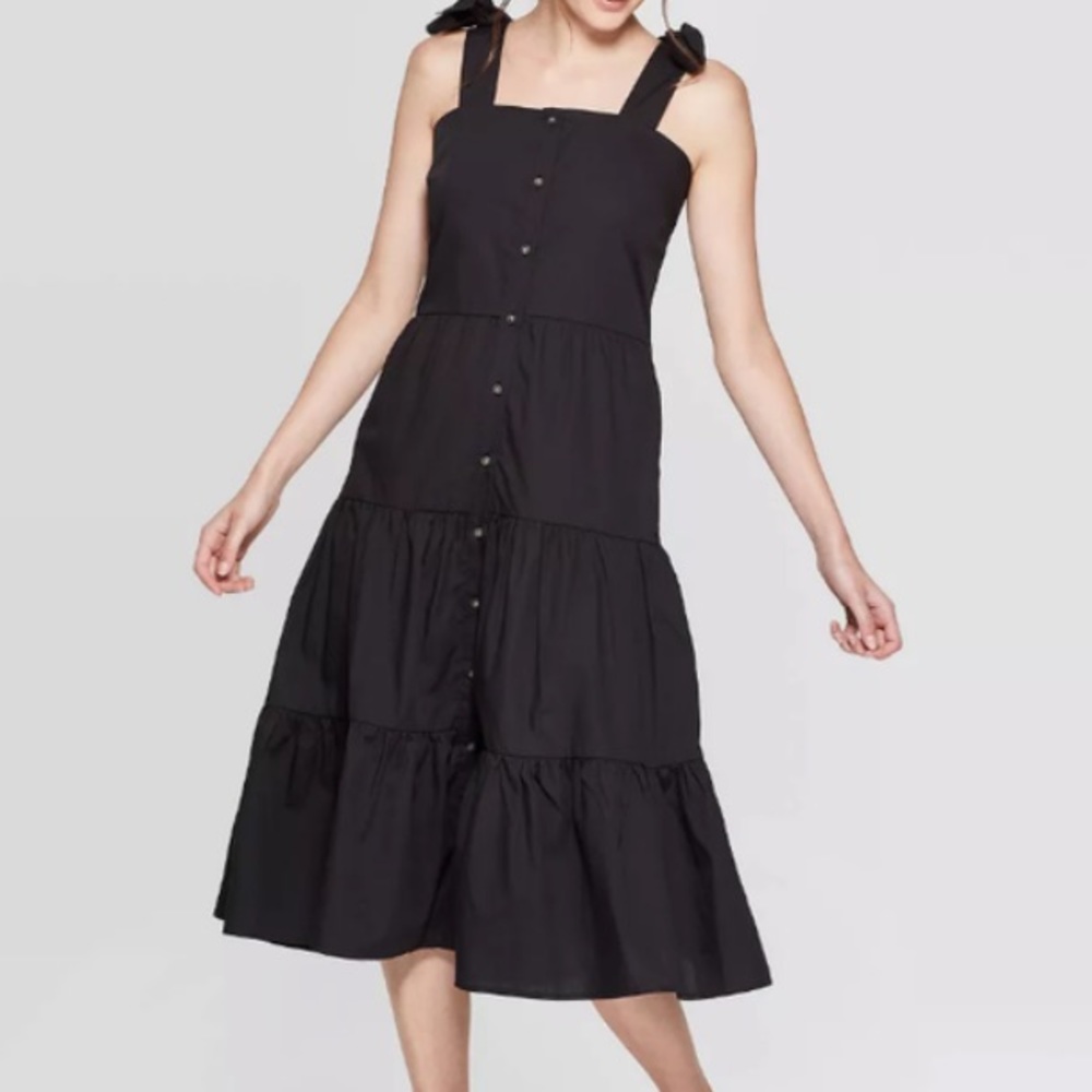Who What Wear Black Button Down Tiered Dress Small